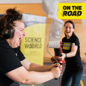 Scientists demonstrating with On the Road logo